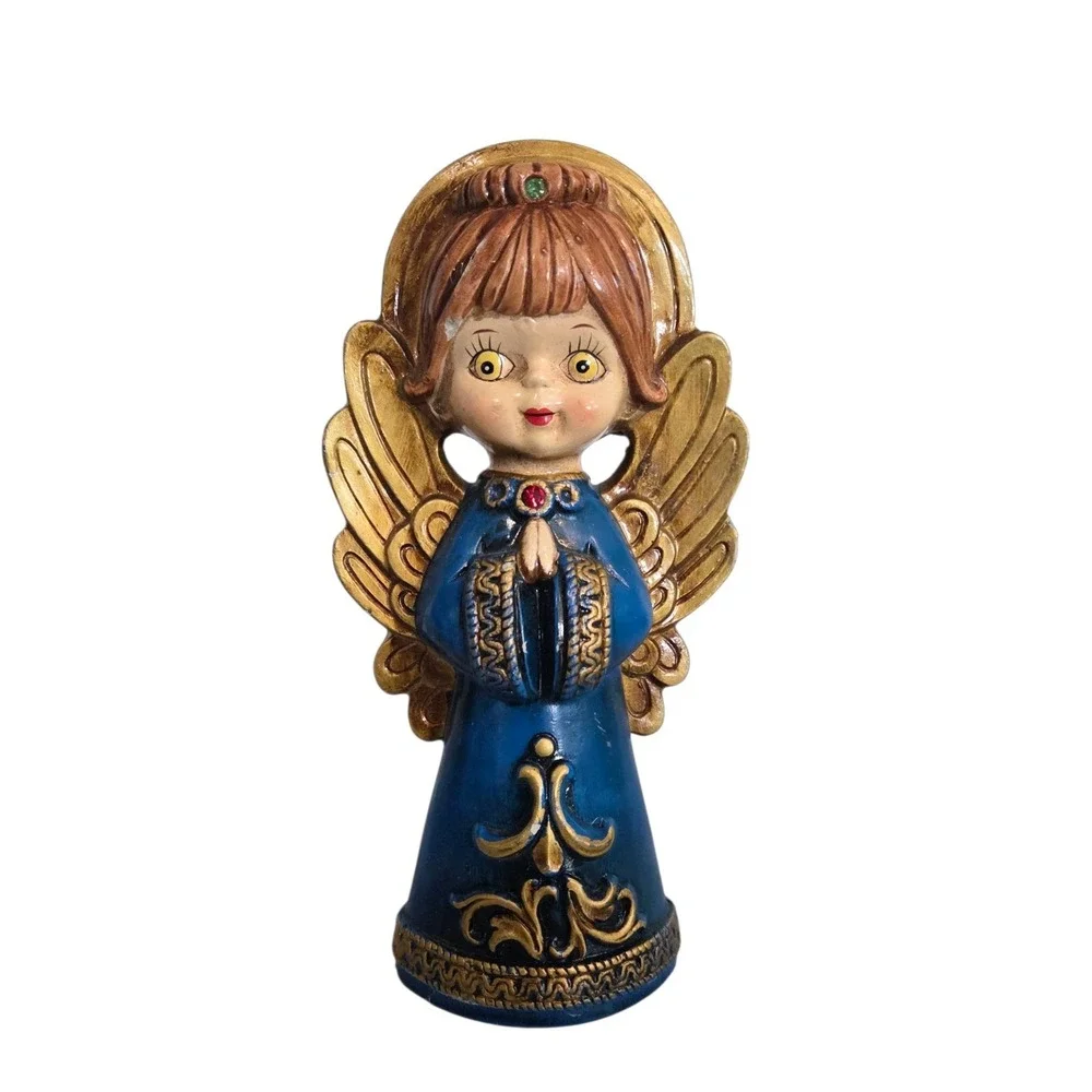 Vintage ARDCO 1960's‎ Praying Christmas Angel (Blue) Japan Paper Mache 8